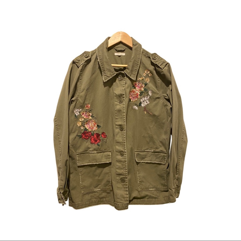 Womens XL Maurice’s Utility Jacket Army Green Embroidered